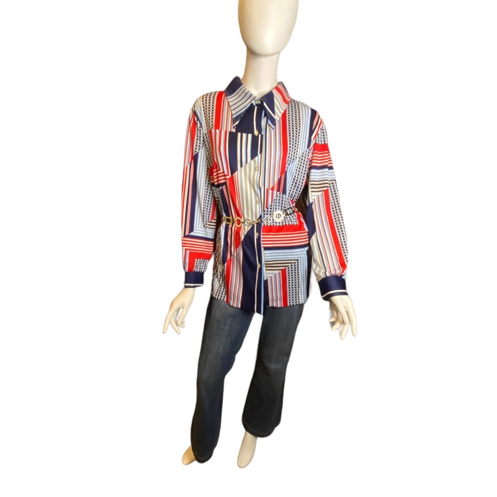 Vintage 70s Blouse Size 1X Red White Blue - Picture 3 of 11